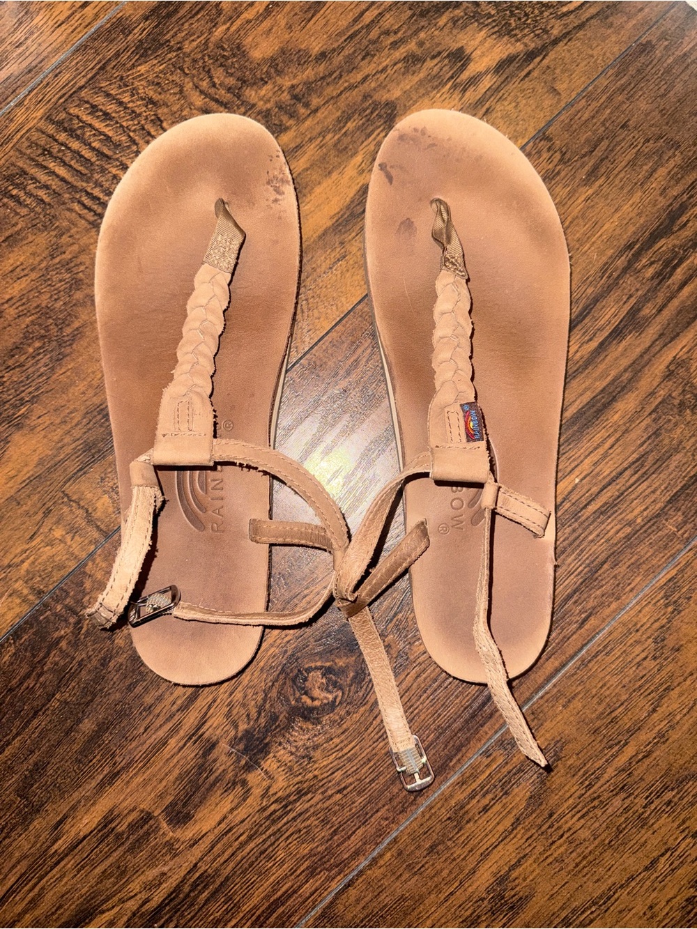 Rainbow Women’s Braided T-Strap Sandals in Tan